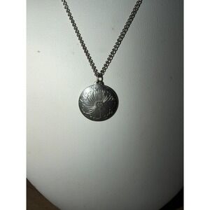 Kirk Stieff Pewter Floral Engraved Disc Pendant on Chain Necklace